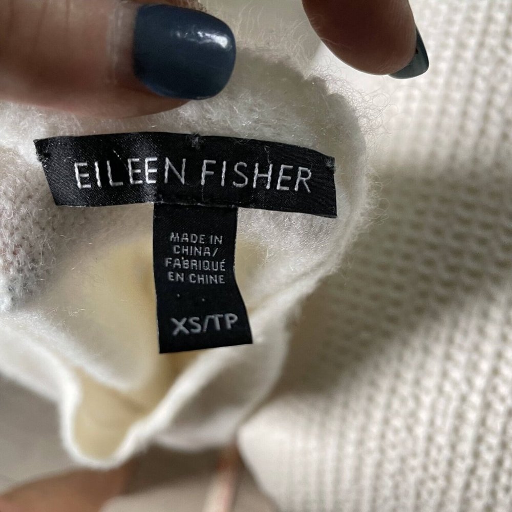 Eileen Fisher Women's Sweater Crew Neck Dropped Shoulders Pullover Cream X-Small - Picture 9 of 9
